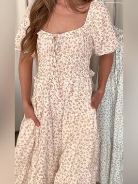 Worth Collective Landon Pink Floral Puff Sleeve Maxi Dress- size M- NWOT